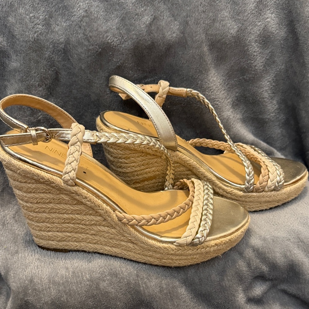 Nine West Metallic Gold Braided Wedges